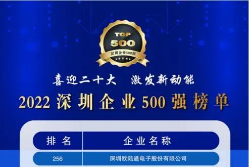 喜訊！歐陸通連續(xù)五年上榜深圳企業(yè)500強(qiáng)